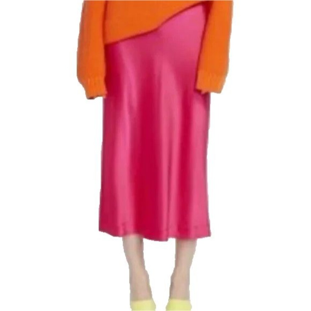 Rachel Zoe Hot Pink Bias-Cut Satin Slip Skirt  4  Barbiecore Date Night Office - Picture 2 of 13